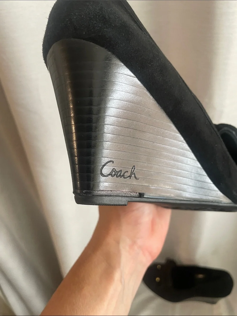Coach Black Suede Wedge Loafers with Tassel Detail